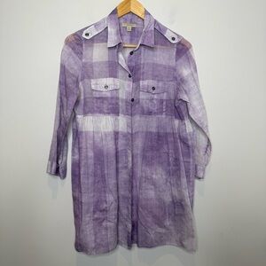 Burberry Brit Purple Plaid Semi Sheer button down shirt